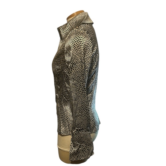 Bebe Silk Black and White Monochrome Dotted Button Down Blouse Size Small - Picture 2 of 10